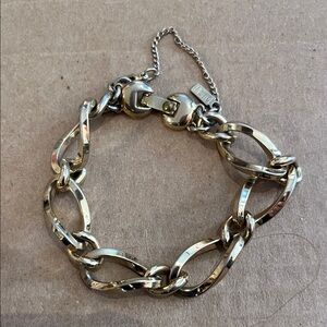 MONET Silver/light GOLDTONE Chain Link Bracelet CHUNKY, signed tag